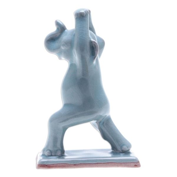 Alternate image for Hand Made Celadon Ceramic Elephant Yoga-Themed Figurine Elephant Warrior Pose
