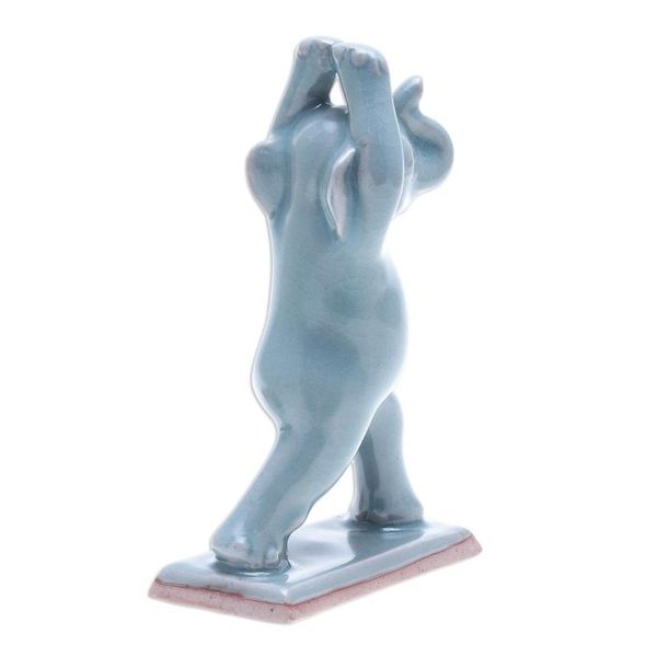 Alternate image for Hand Made Celadon Ceramic Elephant Yoga-Themed Figurine Elephant Warrior Pose