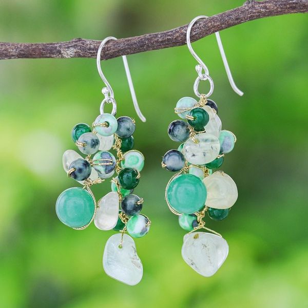 Alternate image for Hand Crafted Prehnite and Quartz Dangle Earrings Green Countryside