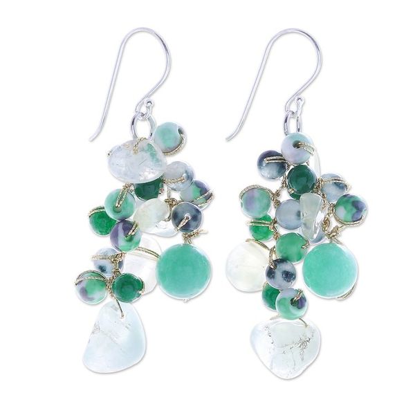 Alternate image for Hand Crafted Prehnite and Quartz Dangle Earrings Green Countryside
