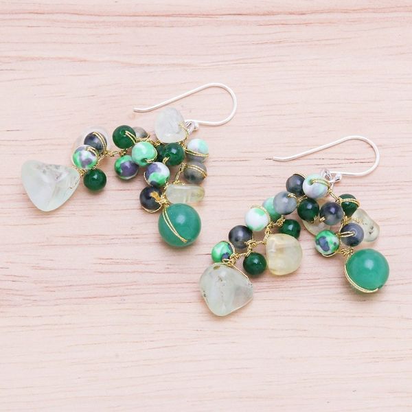 Alternate image for Hand Crafted Prehnite and Quartz Dangle Earrings Green Countryside