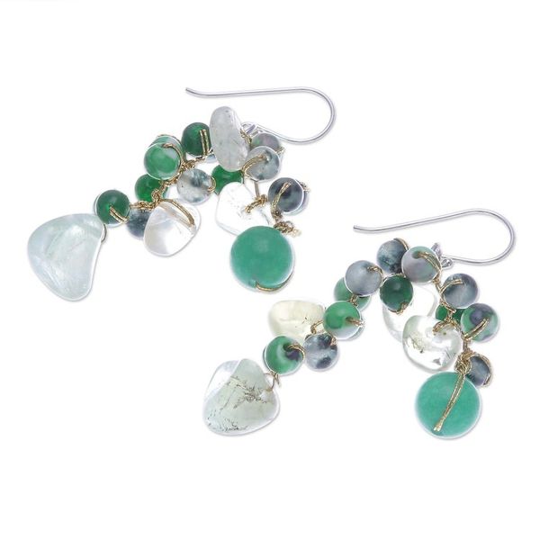 Alternate image for Hand Crafted Prehnite and Quartz Dangle Earrings Green Countryside