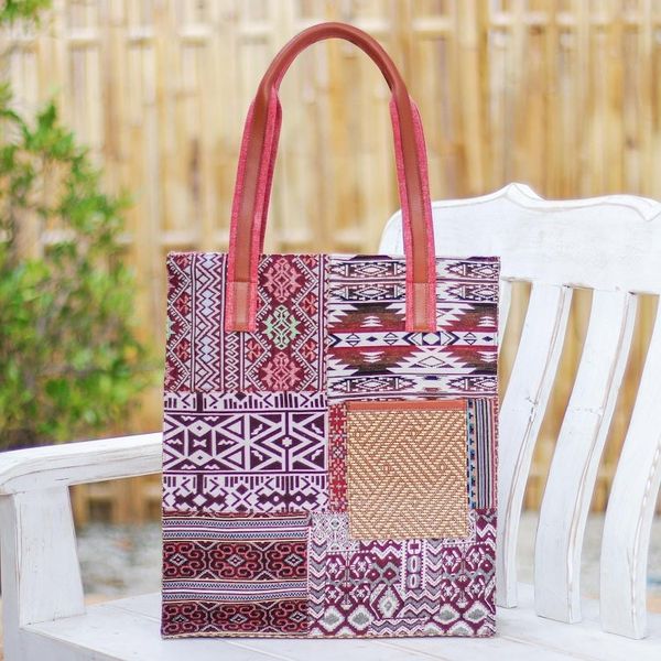 Alternate image for Cotton Blend Patchwork Tote Bag Happy Day in Red