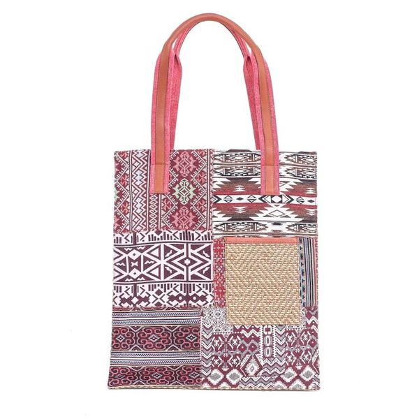 Alternate image for Cotton Blend Patchwork Tote Bag Happy Day in Red