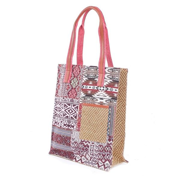Alternate image for Cotton Blend Patchwork Tote Bag Happy Day in Red