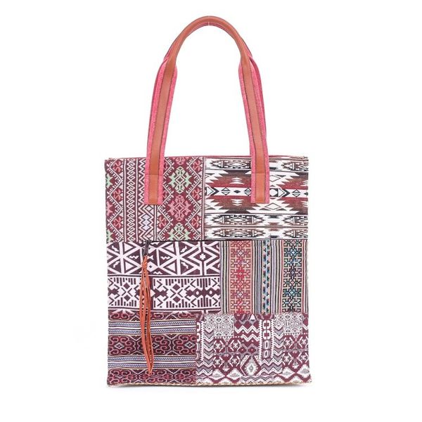 Alternate image for Cotton Blend Patchwork Tote Bag Happy Day in Red