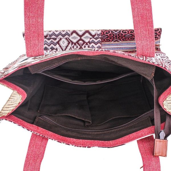 Alternate image for Cotton Blend Patchwork Tote Bag Happy Day in Red