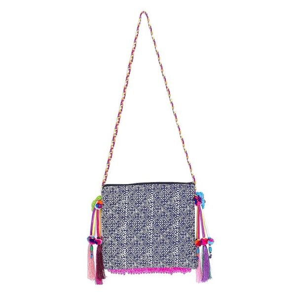 Alternate image for Hmong Cotton Shoulder Bag with Zippered Patch Pocket Party Hmong