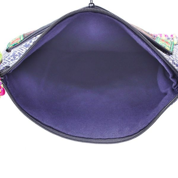 Alternate image for Hmong Cotton Shoulder Bag with Zippered Patch Pocket Party Hmong