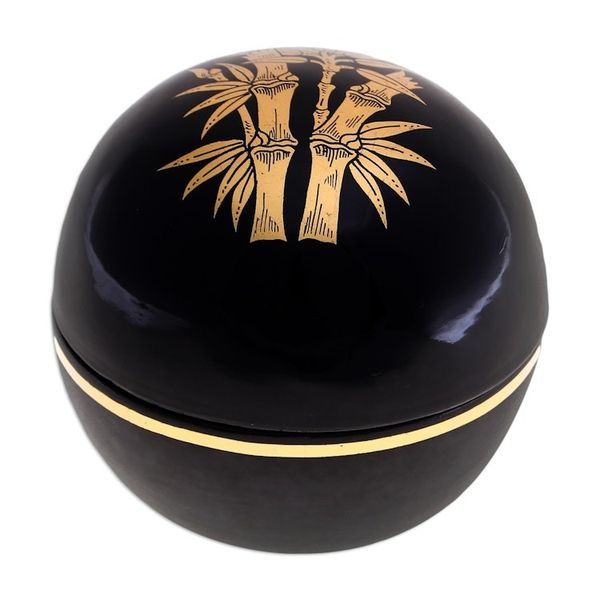 Alternate image for Round Lacquerware Box from Thailand Shimmering Bamboo