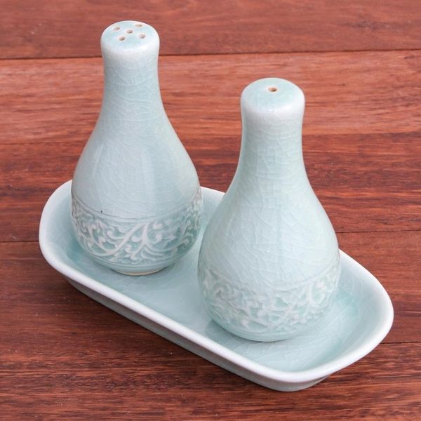 Alternate image for Aqua Celadon Salt and Pepper Set Thai Spring