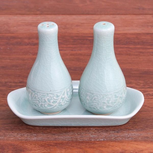Alternate image for Aqua Celadon Salt and Pepper Set Thai Spring