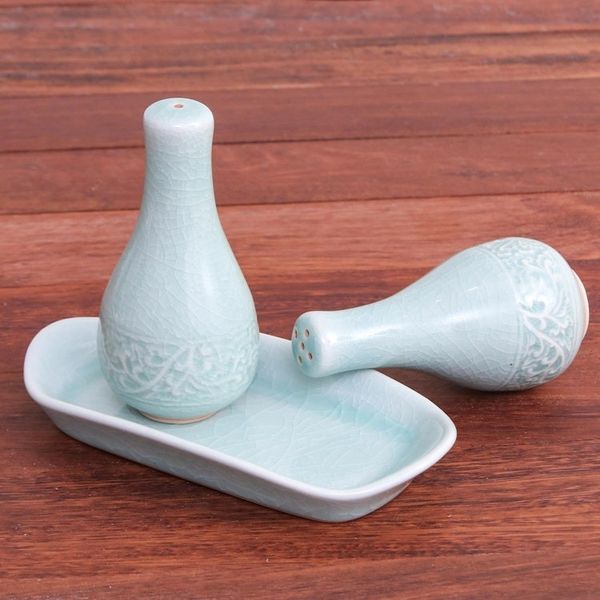 Alternate image for Aqua Celadon Salt and Pepper Set Thai Spring