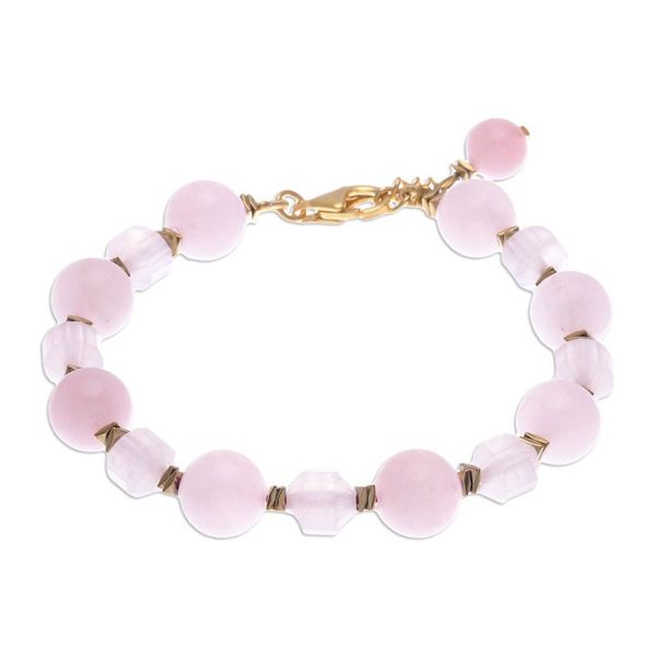 Alternate image for Handcrafted Rose Quartz Bracelet with Hematite Blushing