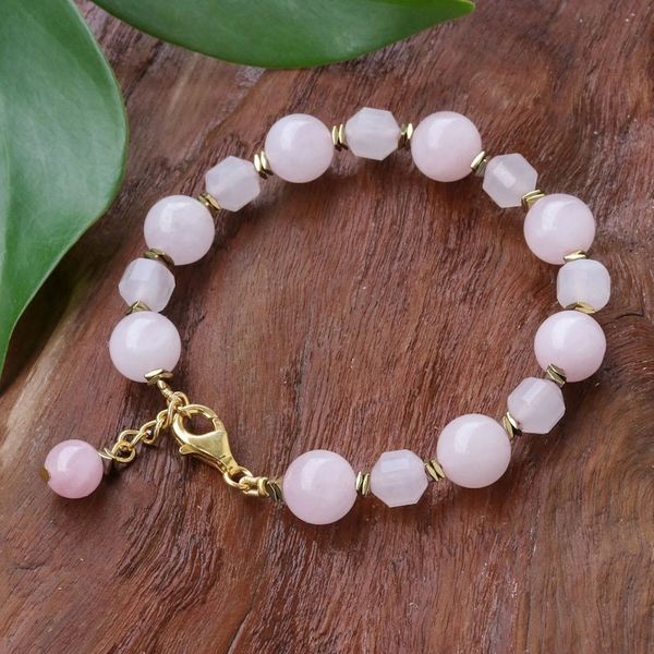 Alternate image for Handcrafted Rose Quartz Bracelet with Hematite Blushing