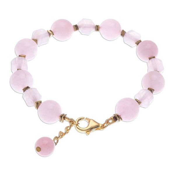 Alternate image for Handcrafted Rose Quartz Bracelet with Hematite Blushing