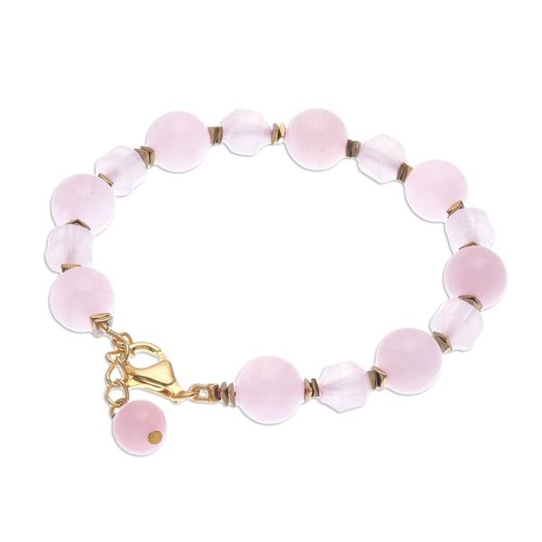 Alternate image for Handcrafted Rose Quartz Bracelet with Hematite Blushing