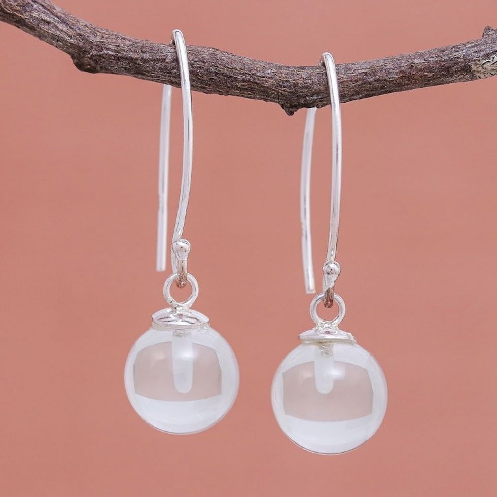 Clear Quartz Bead Sterling Silver Dangle Earrings 'Crystal Love'
