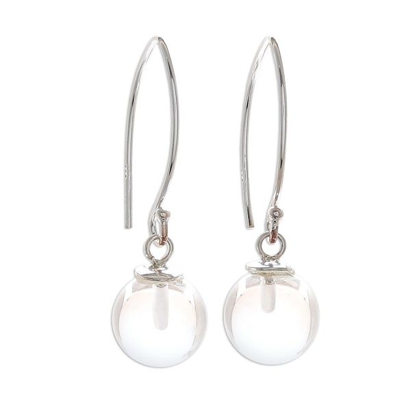 Alternate image for Clear Quartz Bead Sterling Silver Dangle Earrings Crystal Love
