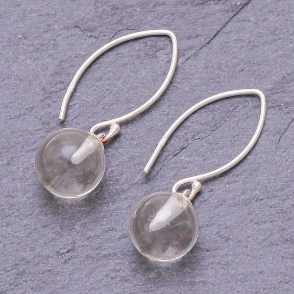Alternate image for Clear Quartz Bead Sterling Silver Dangle Earrings Crystal Love
