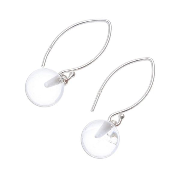Alternate image for Clear Quartz Bead Sterling Silver Dangle Earrings Crystal Love