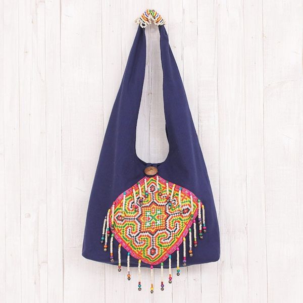 Alternate image for Hmong-Style Cross Stitch Cotton Shoulder Bag Summer Vacation