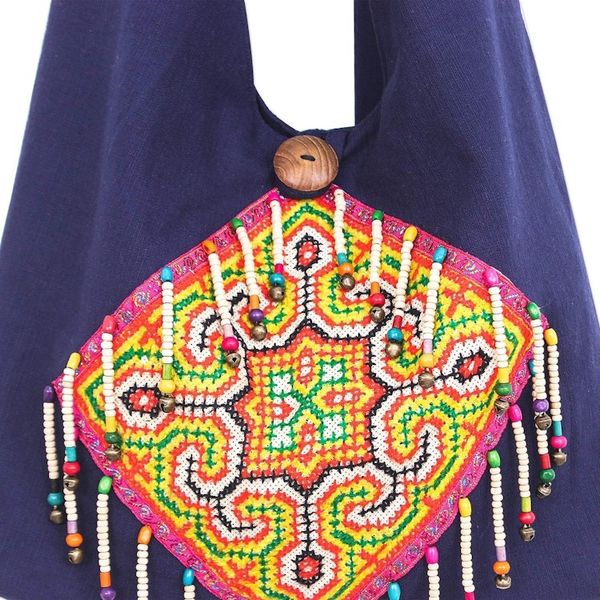 Alternate image for Hmong-Style Cross Stitch Cotton Shoulder Bag Summer Vacation