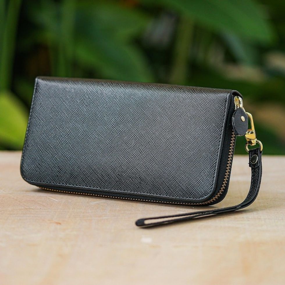Artisan Crafted Black Leather Wristlet 'Smart Life'