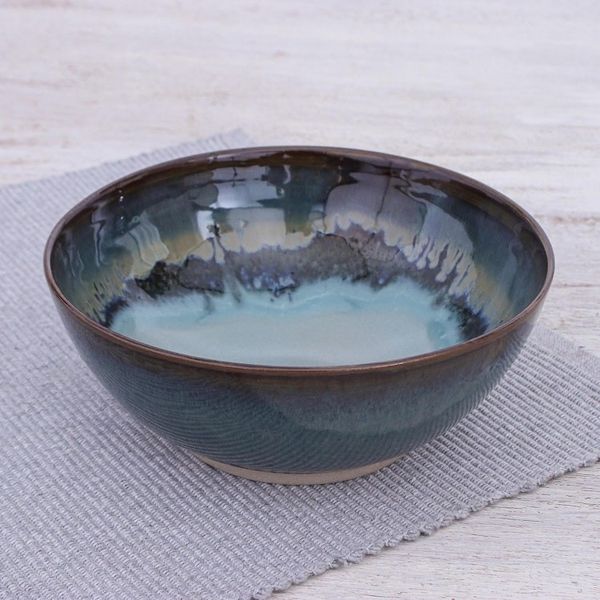 Alternate image for Handmade Blue Ceramic Soup Bowl Blue Crush