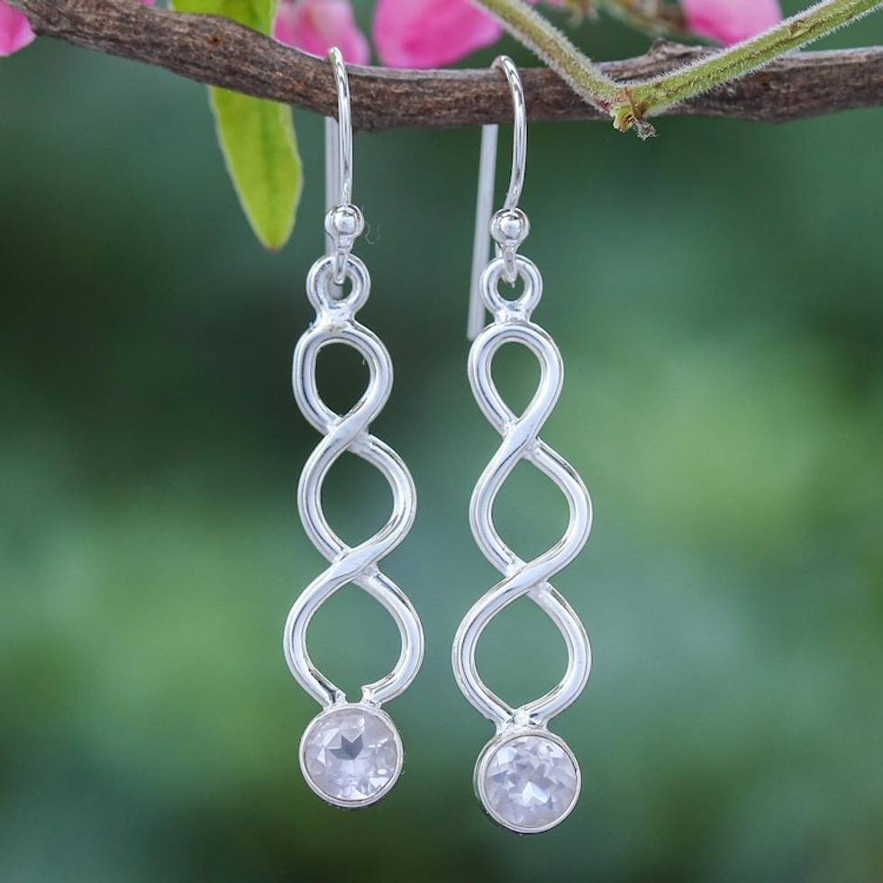 Rose Quartz and Sterling Silver Dangle Earrings 'Champagne Surprise in Pink'