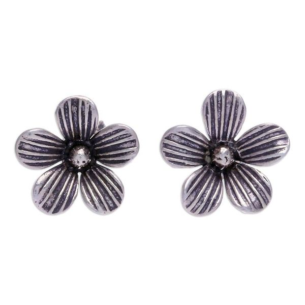 Alternate image for Karen Silver Floral-Motif Button Earrings Striped Garden