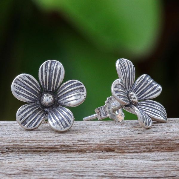 Alternate image for Karen Silver Floral-Motif Button Earrings Striped Garden