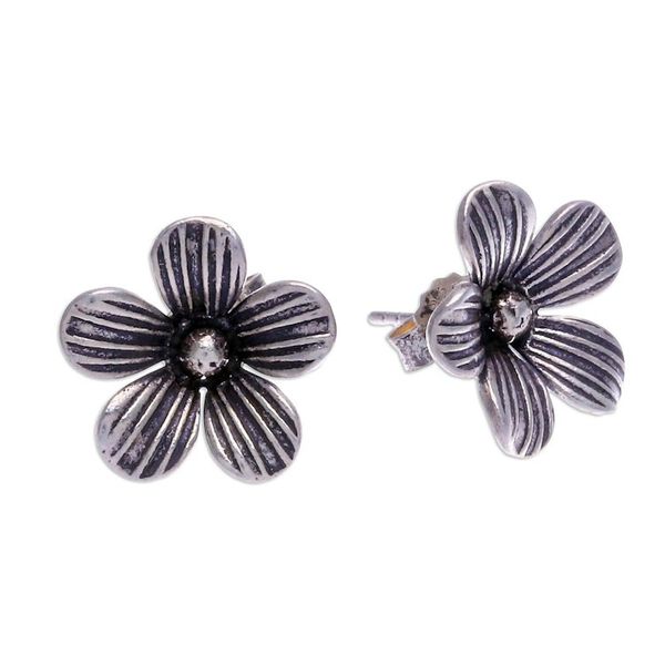 Alternate image for Karen Silver Floral-Motif Button Earrings Striped Garden