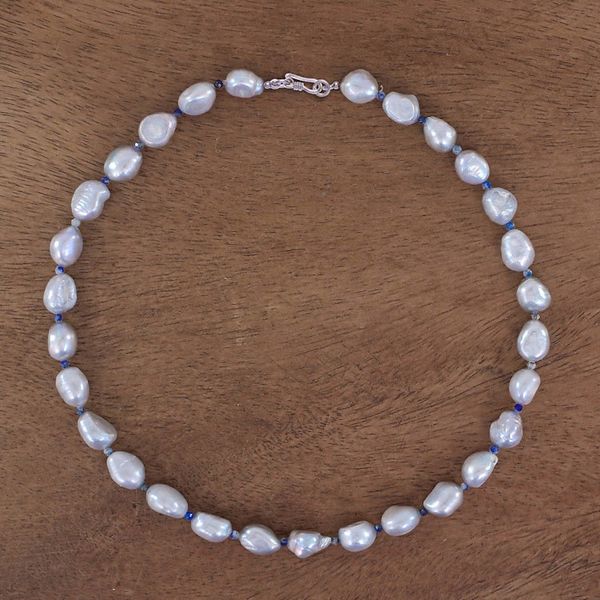 Alternate image for Cultured Freshwater Pearl and Lapis Lazuli Beaded Necklace Sea Journey in Blue