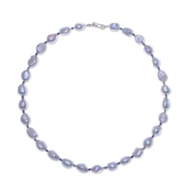 Alternate image for Cultured Freshwater Pearl and Lapis Lazuli Beaded Necklace Sea Journey in Blue