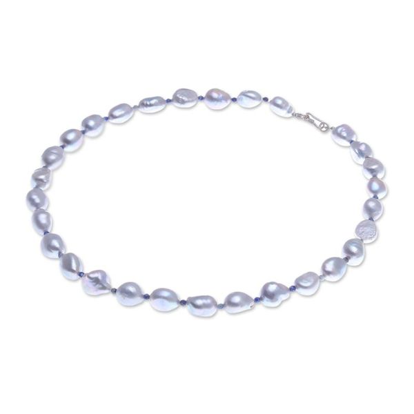 Alternate image for Cultured Freshwater Pearl and Lapis Lazuli Beaded Necklace Sea Journey in Blue