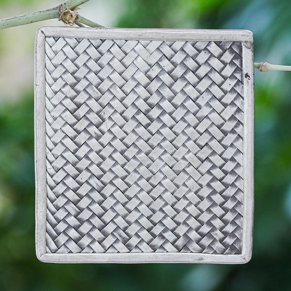 Alternate image for 950 Silver Charm Pendant Depicting Traditional Woven Mat Weave Charm