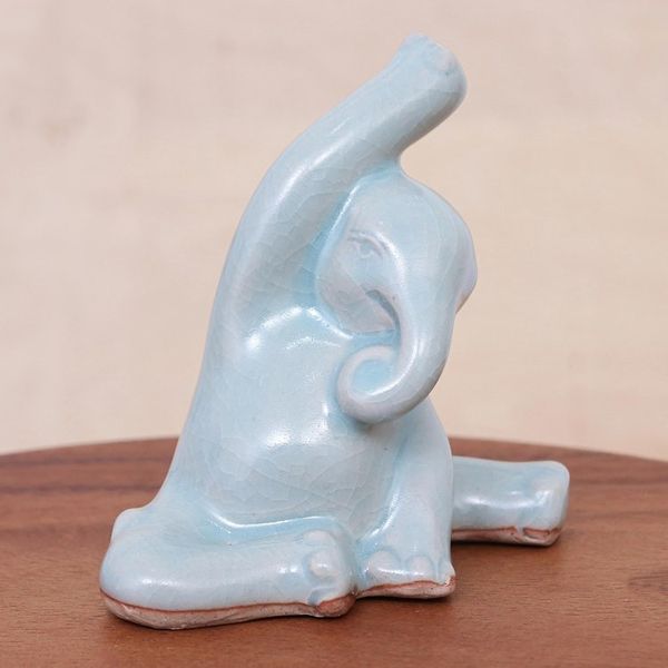Alternate image for Hand Crafted Ceramic Elephant Yoga-Themed Figurine Head to Knee