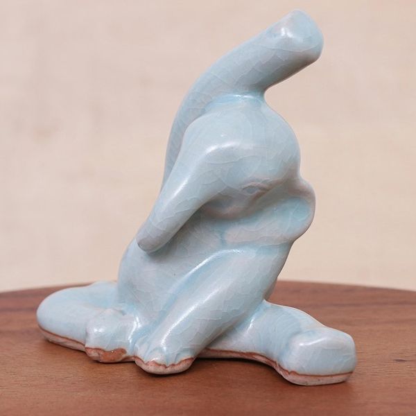 Alternate image for Hand Crafted Ceramic Elephant Yoga-Themed Figurine Head to Knee