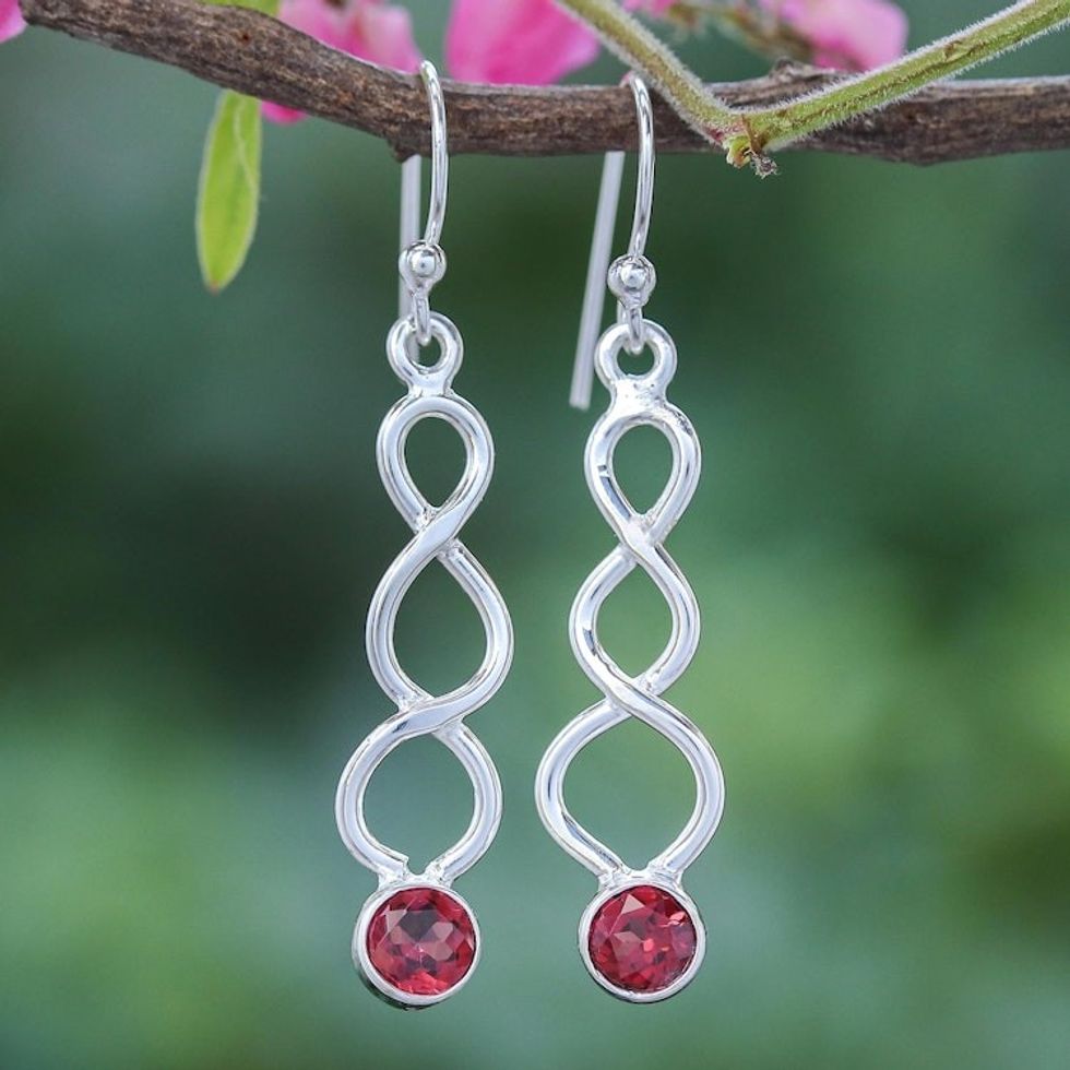 Garnet and Sterling Silver Dangle Earrings 'Champagne Surprise in Red'
