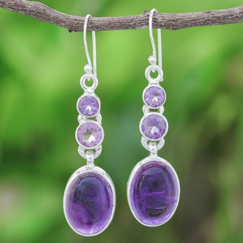 Amethyst and Sterling Silver Dangle Earrings 'Asterism in Violet'
