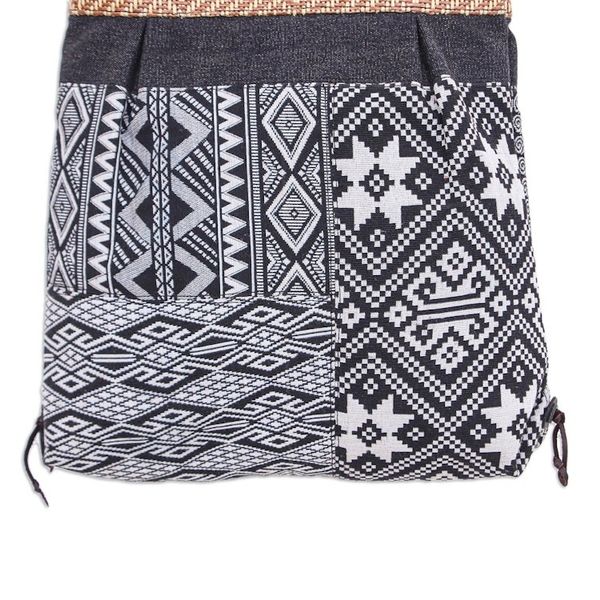 Alternate image for Thai Black and White Cotton Blend Sling Bag Intermission in Black