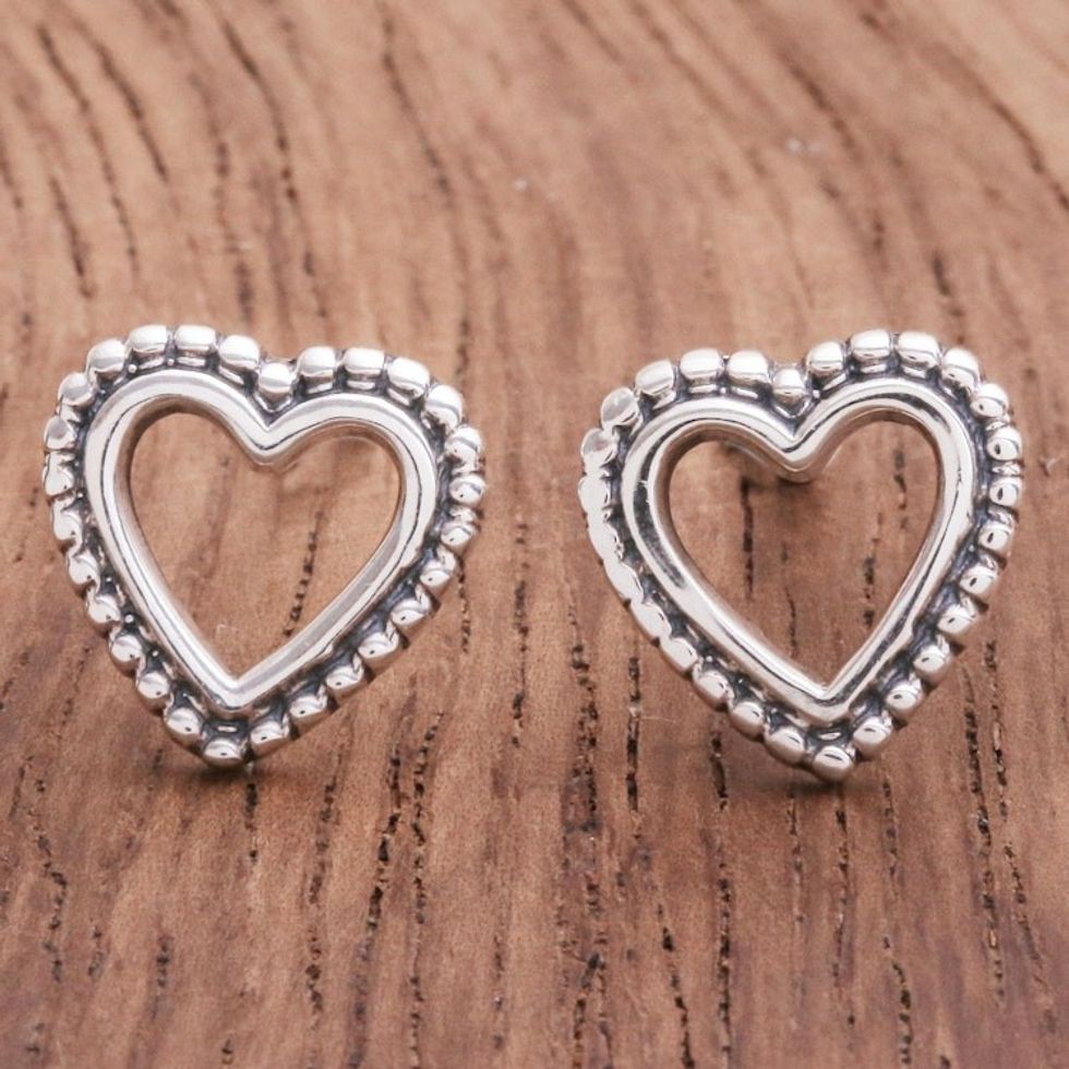 Hand Crafted Sterling Silver Heart Stud Earrings 'Heartwarming'