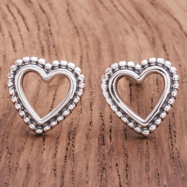 Alternate image for Hand Crafted Sterling Silver Heart Stud Earrings Heartwarming