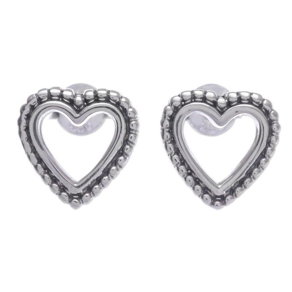 Alternate image for Hand Crafted Sterling Silver Heart Stud Earrings Heartwarming