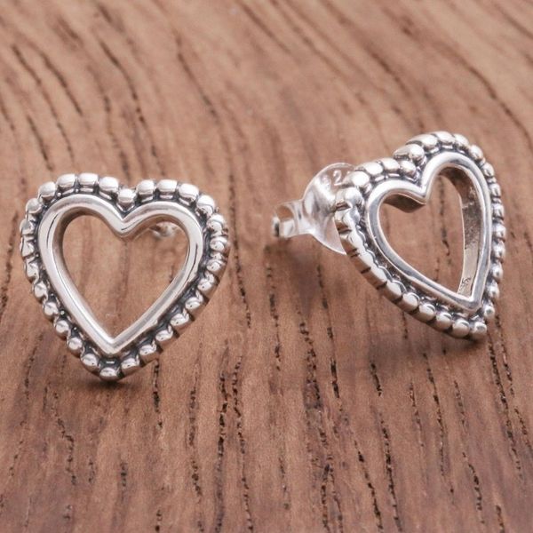 Alternate image for Hand Crafted Sterling Silver Heart Stud Earrings Heartwarming