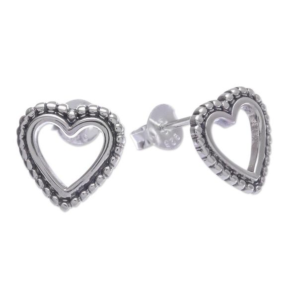 Alternate image for Hand Crafted Sterling Silver Heart Stud Earrings Heartwarming