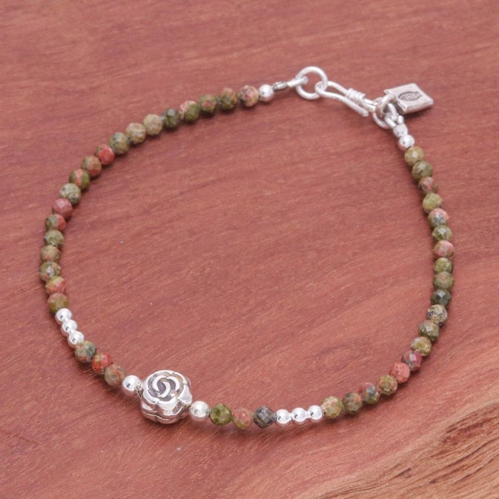 Unakite and Karen Silver Beaded Bracelet 'Earthy Silver'