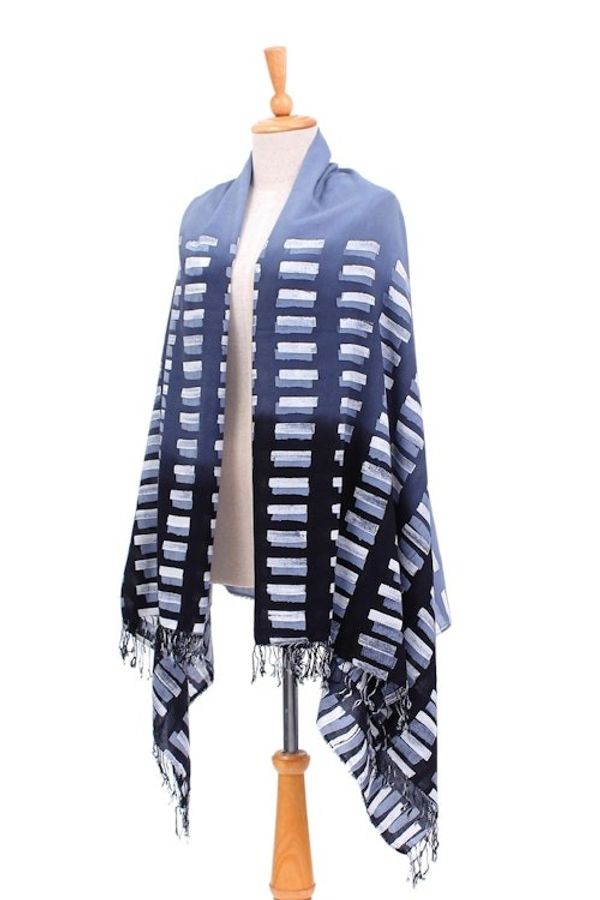 Alternate image for Hand-Dyed Batik Cotton Blend Shawl Azure Love