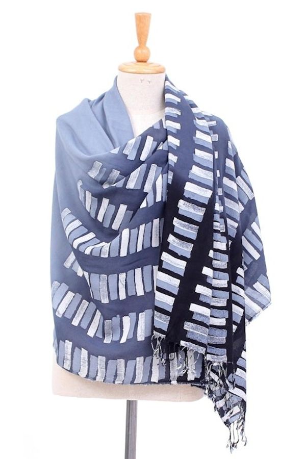 Alternate image for Hand-Dyed Batik Cotton Blend Shawl Azure Love